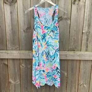 Lilly Pulitzer Women Trapeze Dress Tippy Top Scoop Neck Asymmetrical Hem Blue XS